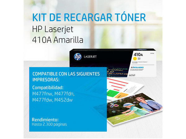 Tóner para impresora HP 410A Amarillo Laserjet Original (CF412A).