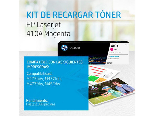 Tóner para impresora HP 410A Magenta Laserjet Original (CF413A).
