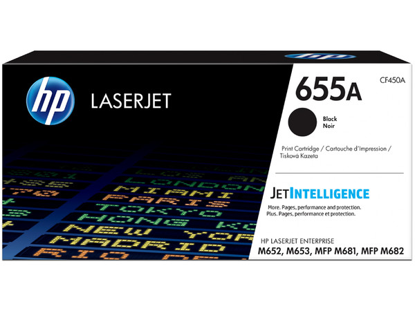 Cartucho de tóner HP 655A Negro Alto rendimiento Laserjet Original (CF450A).