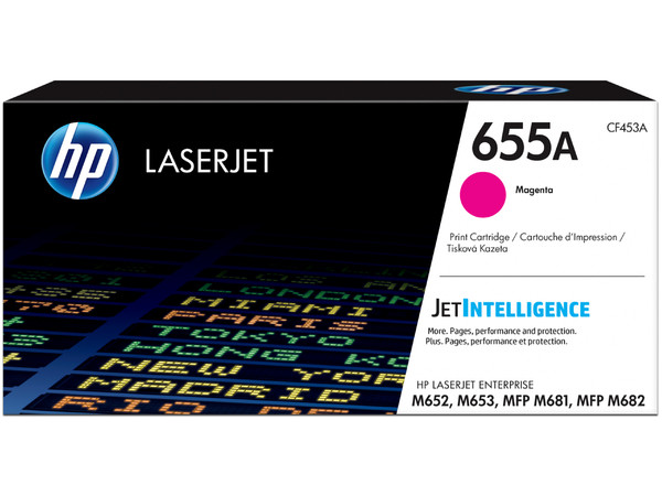 Cartucho de tóner HP 655A Magenta Alto rendimiento Laserjet Original (CF453A).