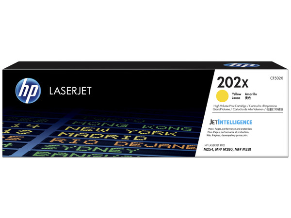 Cartucho de tóner HP 202X Amarillo Alto rendimiento Laserjet Original (CF502X).