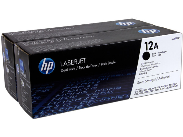 Pack de 2 cartuchos de tóner HP 12A Negro Laserjet Original (Q2612AD).