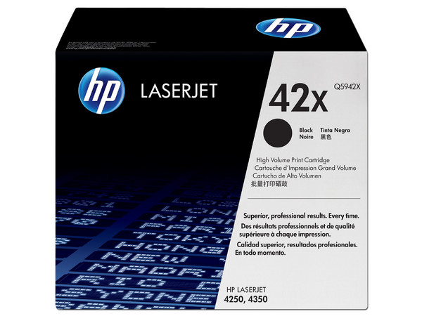 Cartucho de tóner HP 42X Negro Alto rendimiento Laserjet Original (Q5942X).
