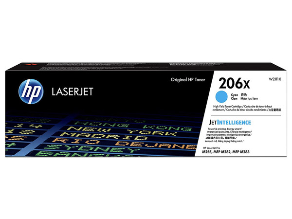Cartucho de Tóner HP LaserJet 206X, Cian, Modelo: W2111X.
