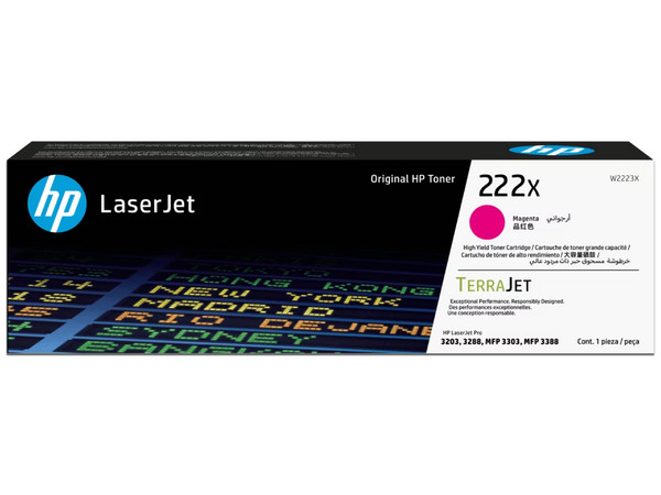 Toner HP 222X W2223X Magenta: Compatible con LaserJet Pro MFP 3303 / MFP 3388, rendimiento de hasta 2,500 páginas