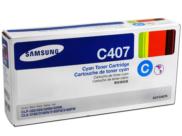 Cartucho de Tóner Samsung, Cyan Modelo: CLT-C407S.