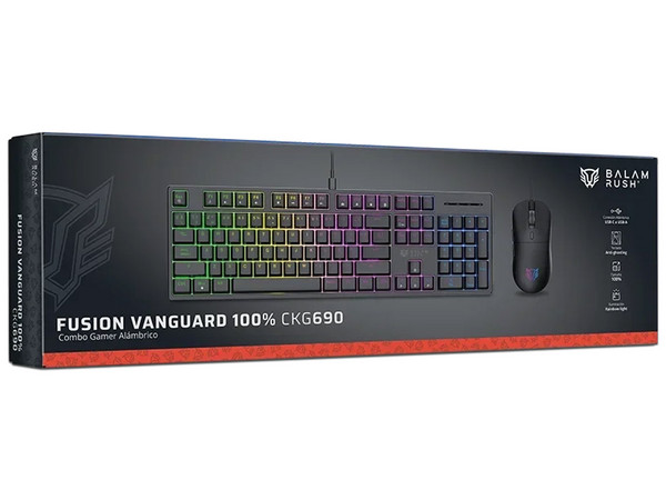 Kit Teclado y Mouse Gamer Balam Rush Fusion Vanguard CKG690 RGB, Alámbrico, USB Tipo A. Color Negro. (Versión en Español).