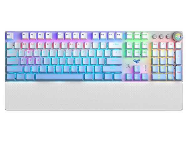 Teclado Mecánico Inalámbrico AULA F2088 AIR, RGB, Bluetooth, Receptor USB, USB Tipo C. Color Azul y Blanco. (Versión en Español).