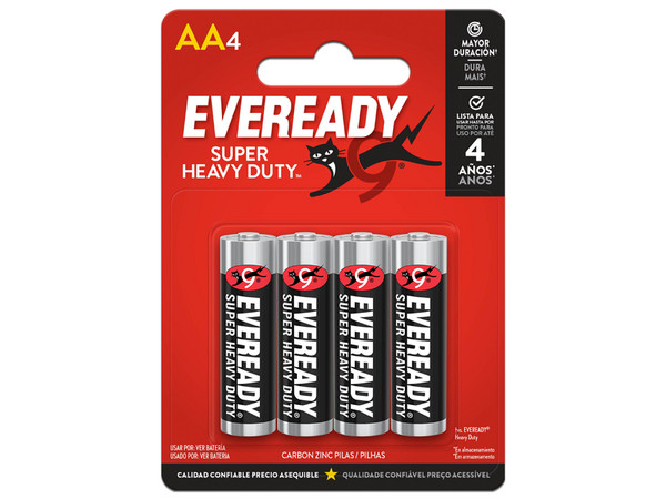 Paquete de 4 Baterías Eveready Super Heavy Duty AA de 1.5V.