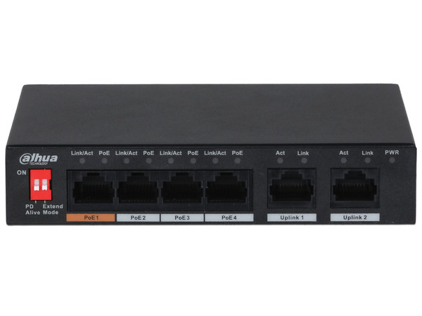 Switch No Administrable Dahua DH-PFS3006-4ET-60-V2, 6 Puertos 10/100 Mbps, 4 Puertos PoE, 60W, L2. Color Negro.