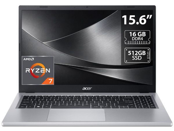 Laptop Acer Aspire 3: 
Procesador AMD Ryzen 7 7730U (hasta 4.5 GHz), 
Memoria de 16GB DDR4, 
SSD de 512GB, 
Pantalla de 15.6