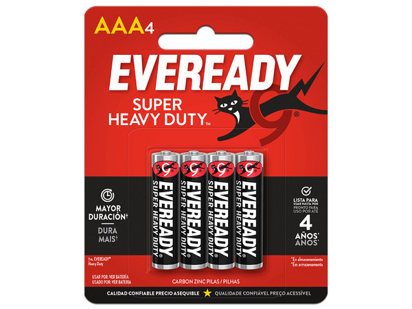 Paquete de 4 Baterías Eveready Super Heavy Duty AAA de 1.5V.