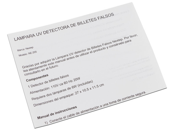 Lámpara UV Nextep NE-205, Detector de billetes falsos, Luz ultra violeta.