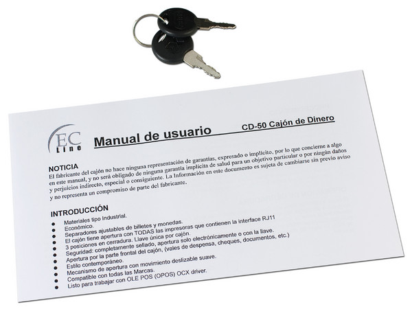 Cajón para Dinero EC Line EC-CD-50M, Capacidad para 4 Billetes y 8 Separadores para Monedas, RJ-11. (Caja abierta)