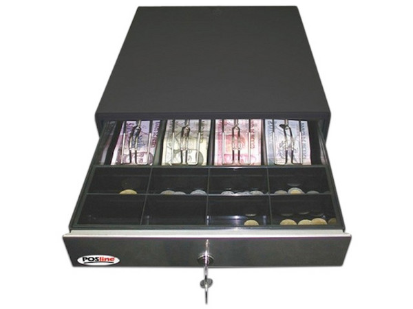 Cajón para Dinero POSline CD020 para punto de venta, RJ-11. Color Negro