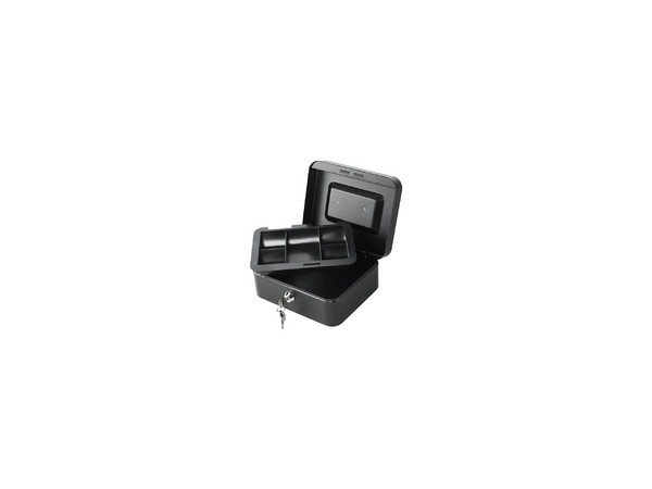 Cajón Electrónico de Dinero Qian QOC-143SK Grande con Bandeja Removible. Incluye 5 Compartimentos para Billetes y Monedas. Material de Acero, Color Negro.