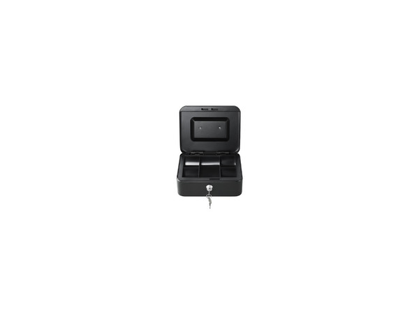 Cajón Electrónico de Dinero Qian QOC-143SK Grande con Bandeja Removible. Incluye 5 Compartimentos para Billetes y Monedas. Material de Acero, Color Negro.