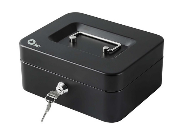 Cajón Electrónico de Dinero Qian QOC-143SK Grande con Bandeja Removible. Incluye 5 Compartimentos para Billetes y Monedas. Material de Acero, Color Negro.