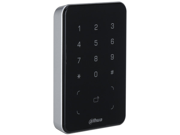 Lector de control de acceso Dahua DHI-ASR2101A, Lectora de Tarjetas MiFare con Teclado Touch, Conexión RS-485 y Wiegand, Leds Rojo y Verde, Fondo de Luz Azul.