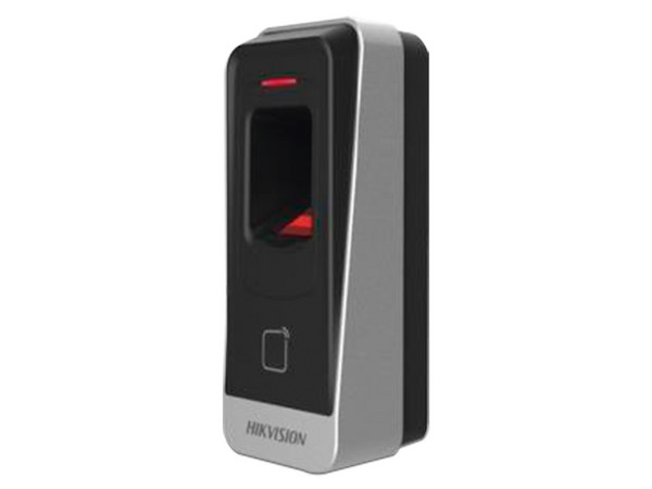 Lector Esclavo de Huella Digital Hikvision  DS-K1201A-MF, hasta 9500 huellas, Lector de Tarjetas MIFARE, RS-485, Protección IP65.