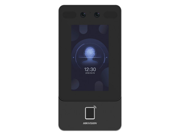 Terminal Hikvision Min Moe de reconocimiento facial y huella con lector PROX EM, exterior IP65, Hasta 1.5 mts en lectura de rostro, Soporta P2P, 1,500 Rostros, 3,000 huellas, Salida 12 Vcd para chapa, PoE.