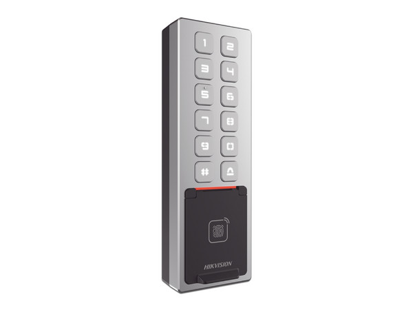 Terminal de Control de Acceso Hikvision DS-K1T805MBFWX, Hasta 3,000 Huellas, Lector de Tarjeta, Desbloqueo por PIN, IP65, Color Plateado.