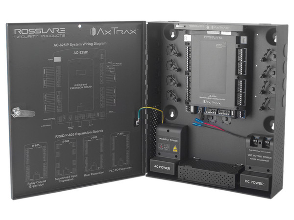 Control de Acceso Rosslare AC-825IP para 4 lectoras, Capacidad de 100,000 usuarios y 500,000 Eventos, Compatible con Sistema de Elevadores, Incluye Gabinete y Fuente de Alimentación.