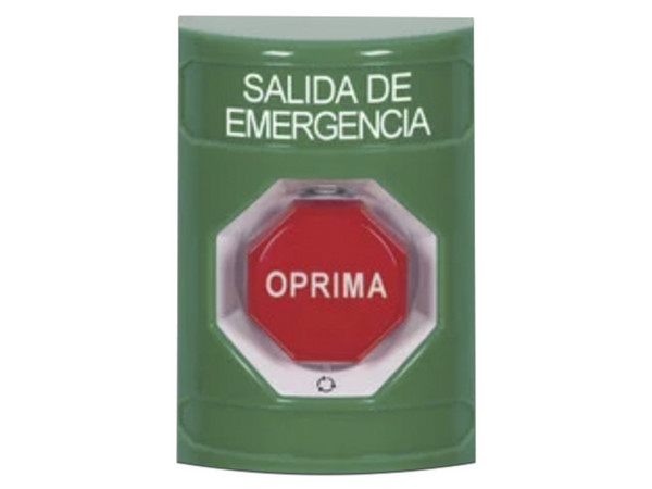 Botón de Salida de Emergencia STI SS2-109-EX-ES, Texto en Español, Color Verde.