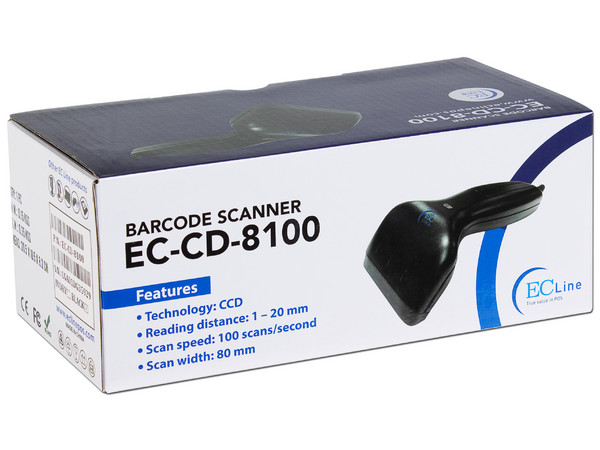 Lector de Código de Barras EC Line, Ergonómico, CCD, USB, Negro.