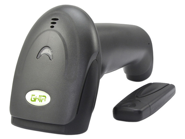 Lector de código de barras inalámbrico Ghia GSLW1 con escaneo bidireccional a 300 escaneos/segundo, hasta 300m, hasta 100,000 códigos EAN13. Incluye base.