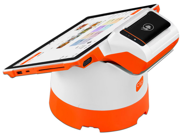 Terminal Clip Stand 2, Doble Pantalla, Wi-Fi, Bluetooth, Chip de Proximidad, Con Impresora Térmica, Android. Color Naranja.