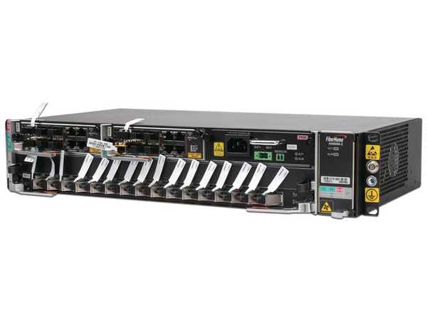 OLT FiberHome AN6000-2-AC Carrier Class Modular GPON, 2 Ranuras, 1 Tarjeta GPOA de 16 puertos GPON, 1 Fuente de CA, 2 UR.