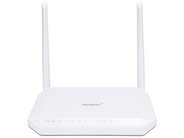 ONU GPON FiberHome HG323D-AC con Wi-Fi 2.4 GHz, hasta 300 Mbps, 2 puertos LAN Gigabit. Color Blanco