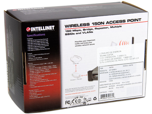 Access Point Inalámbrico Intellinet hasta 150 Mbps.