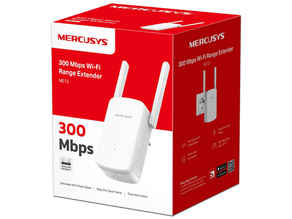Extensor de Alcance Inalámbrico Mercusys ME12 de Una Banda, Wireless AC (Wi-Fi 4), Hasta 300Mbps, Color Blanco.