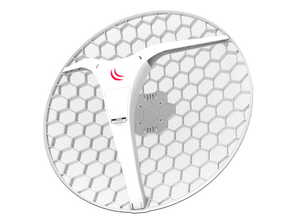 CPE MikroTik LHG XL HP5 de 5 GHz, Wireless N (Wi-Fi 4), hasta 300 Mbps, 27 dBi, uso exterior. Color Blanco.