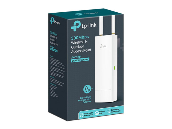 Access Point TP-LINK EAP110-OUTDOOR Omada 2.4Ghz, 802.11b/g/n, PoE, 300Mbps, con montaje en pared o mástil.