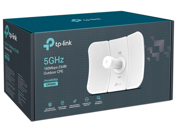 CPE de Exterior TP-Link CPE605, hasta 150 Mbps, 5 GHz, 1 Antena de 23dBi, Color Blanco.