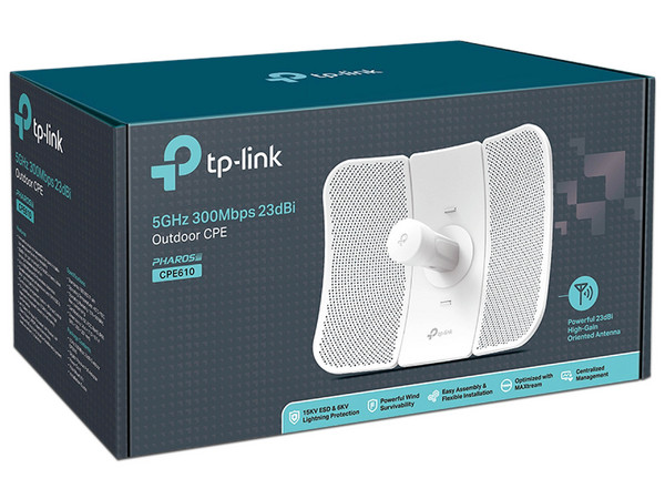 CPE de Exterior TP-Link CPE610, hasta 300 Mbps, 5 GHz, 1 Antena de 23dBi, Color Blanco.
