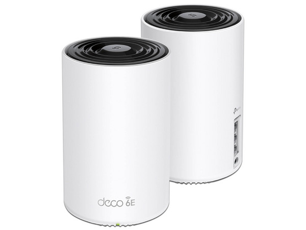 Kit 2 Routers Inalámbricos MESH Interior para Hogar, Doble Banda Wi-Fi 6E AX5400 Mbps, 3 Puerto Gigabit WAN/LAN, 4 Antenas Internas, Administración Mediante la App Deco (iOS, Android), Protección HomeShield.