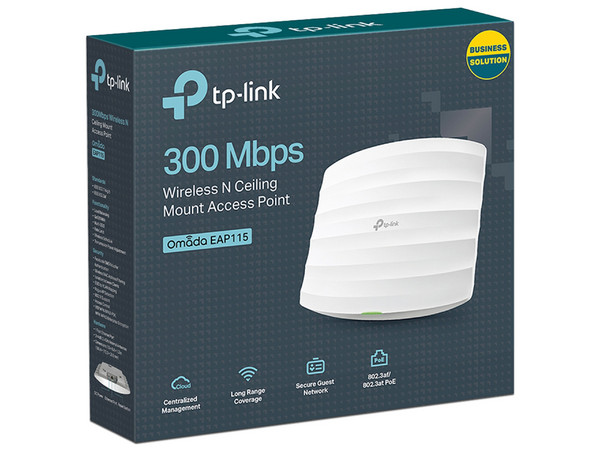 Access Point TP-Link EAP225 V1 AC1350, Wireless AC (Wi-Fi 5), Doble banda hasta 300Mbps, PoE, 3 Antenas Internas. Color Blanco.