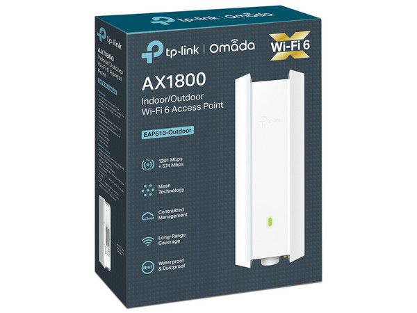 Access Point TP-LINK EAP610-Outdoor, Wireless AX (WI-FI 6), Exterior, MU-MIMO, AX1800, IP67, PoE, OMADA, Mesh, hasta 1775 Mbps.