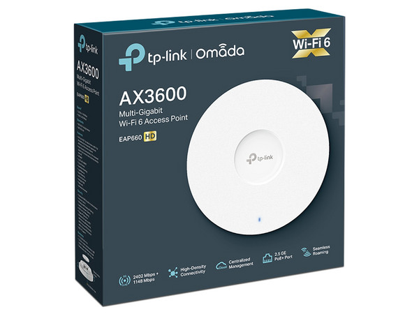 Access Point TP-LINK Omada EAP660 HD Wireless AX3600, Doble banda hasta 3550 Mbps, Wireless AX (Wi-Fi 6), PoE, con Montaje de Techo.