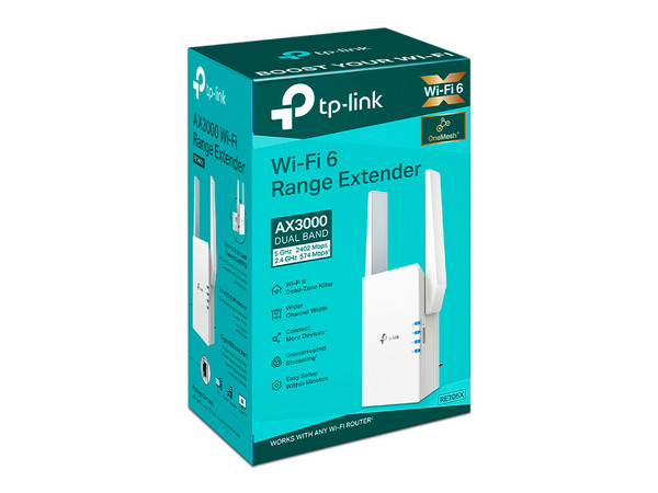 Extensor de Alcance Inalámbrico Tp-link RE705X de doble banda, Wireless AX (Wi-Fi 6), hasta 2402 Mbps.