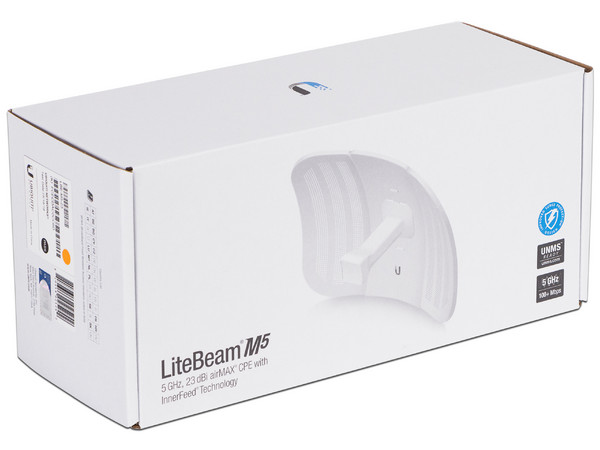 CPE de Exterior Ubiquiti LiteBeam M5 LBE-M5-23 de 5 GHz, hasta 100Mbps, 23 dBi.