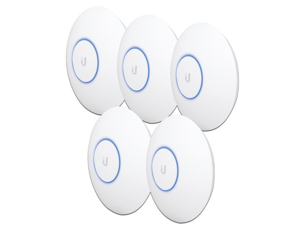 Paquete de 5 Access Point UniFi HD 802.11ac Wave 2 MU-MIMO 4X4 para alta densidad de usuarios, hasta 500 usuarios WiFi.