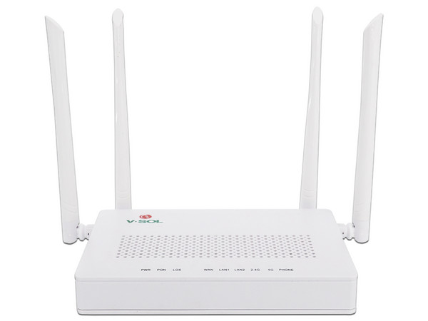 ONU Dual V-SOL HG323D-AC con Wi-Fi AC de doble banda, 1 Puerto SC/UPC, 2 puertos LAN Gigabit. Color Blanco