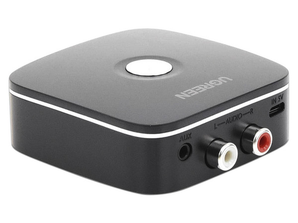 Receptor de audio Ugreen, Bluetooth a RCA ó Auxiliar 3.5mm, Hasta 10m, Color negro.