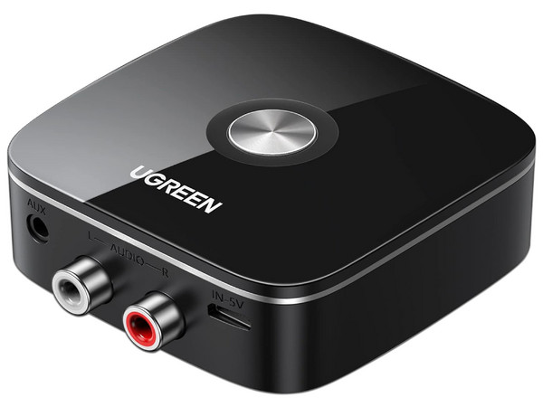 Receptor de audio Ugreen, Bluetooth a RCA ó Auxiliar 3.5mm, Hasta 10m, Color negro.