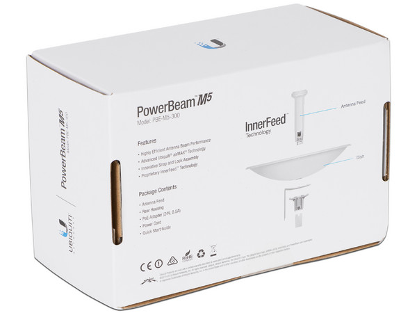 Antena Ubiquiti Networks PBE-M5-300 de 5 GHz, hasta 150 Mbps.